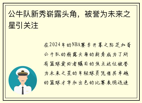 公牛队新秀崭露头角，被誉为未来之星引关注